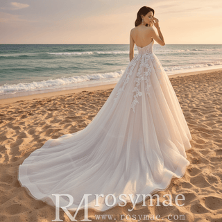 Strapless Tulle A-line Wedding Dress with Sweetheart Neckline - Rosymae