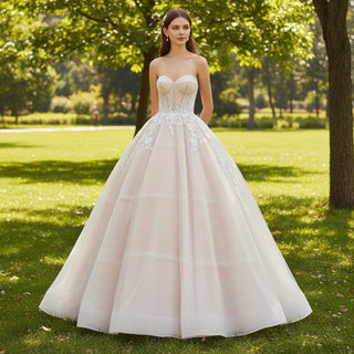 Strapless Tulle A-line Wedding Dress with Sweetheart Neckline - Rosymae