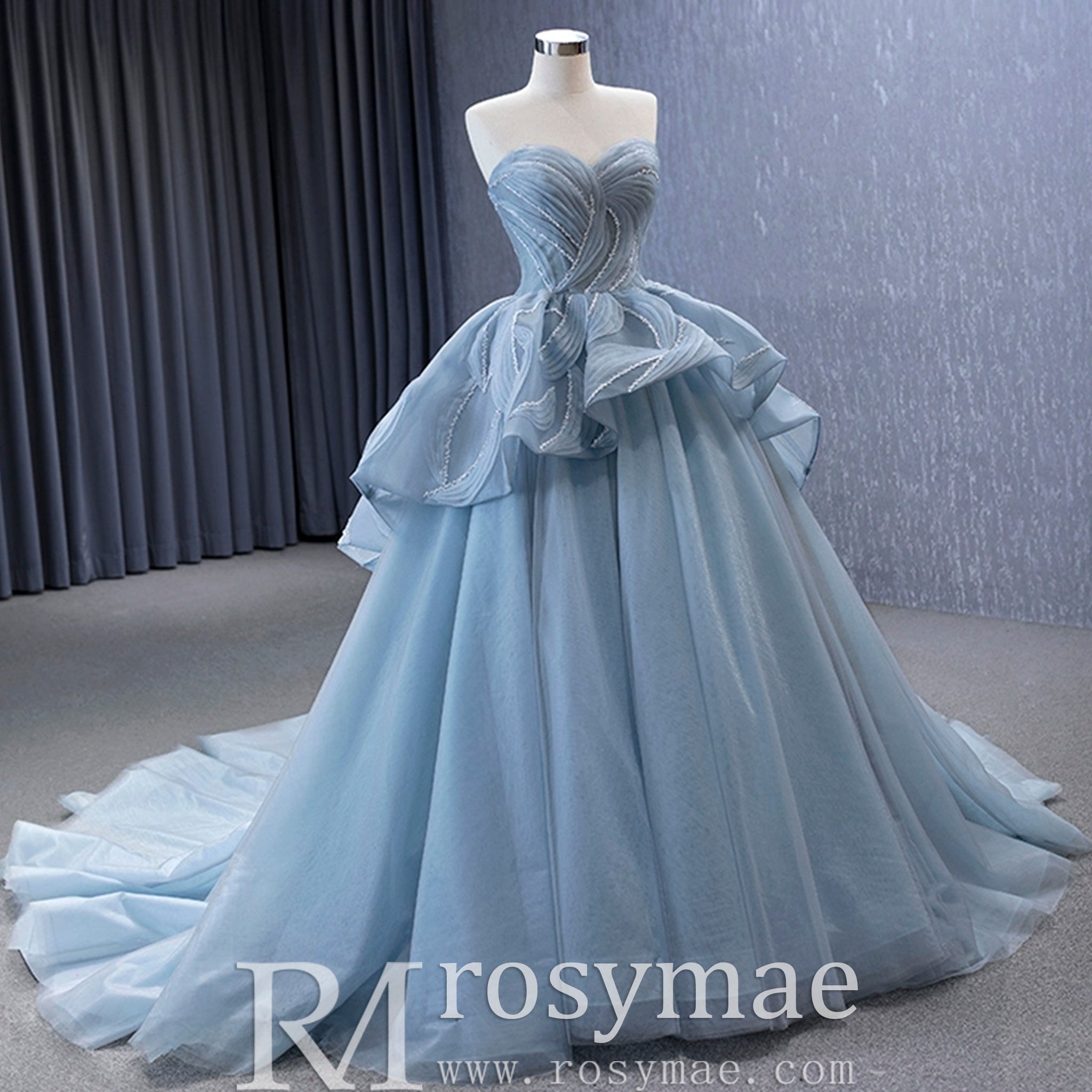 Strapless Tulle Ball Gown Formal Gown Prom Dress with Sweetheart - Rosymae