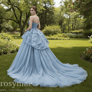 Strapless Tulle Ball Gown Formal Gown Prom Dress with Sweetheart - Rosymae