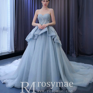 Strapless Tulle Ball Gown Formal Gown Prom Dress with Sweetheart - Rosymae