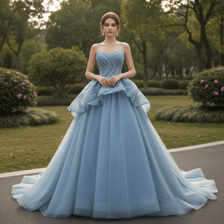 Strapless Tulle Ball Gown Formal Gown Prom Dress with Sweetheart - Rosymae
