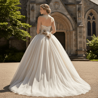 Strapless Tulle Ball Gown Wedding Dress with Pearls - Rosymae