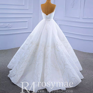 Strapless Tulle High Low Wedding Dress with Lace Appliqued - Rosymae