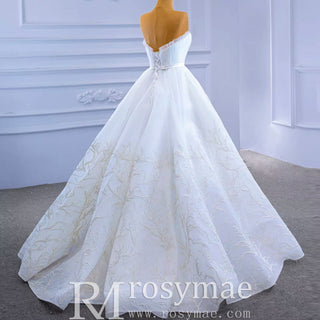 Strapless Tulle High Low Wedding Dress with Lace Appliqued - Rosymae