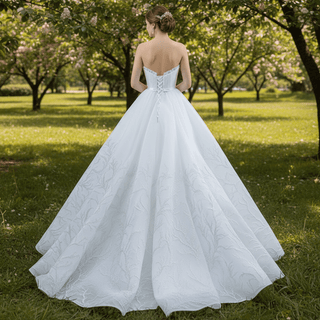 Strapless Tulle High Low Wedding Dress with Lace Appliqued - Rosymae