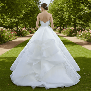 Strapless Tulle High Low Wedding Dress with Lace Appliqued - Rosymae