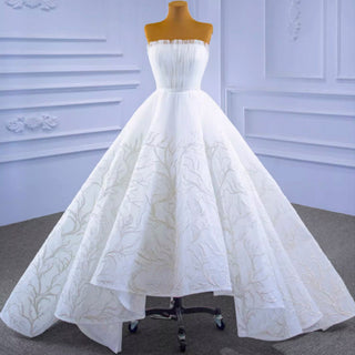 Strapless Tulle High Low Wedding Dress with Lace Appliqued - Rosymae