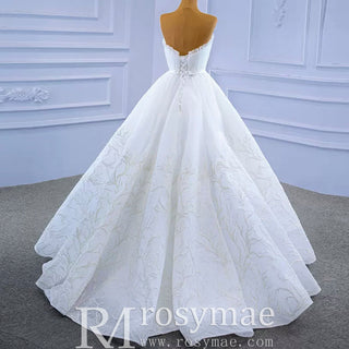 Strapless Tulle High Low Wedding Dress with Lace Appliqued - Rosymae