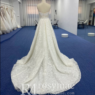 Strapless Tulle Lace Overlay A-line Wedding Dress with Sheer Bodice - Rosymae