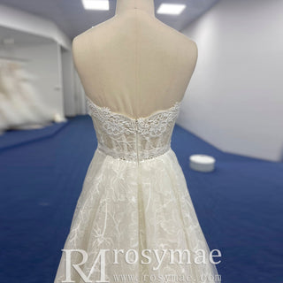 Strapless Tulle Lace Overlay A-line Wedding Dress with Sheer Bodice - Rosymae