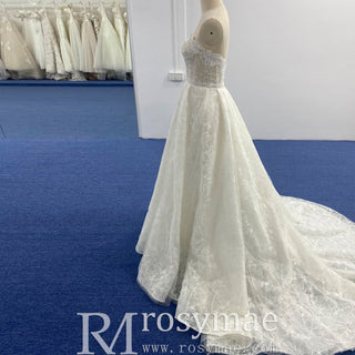 Strapless Tulle Lace Overlay A-line Wedding Dress with Sheer Bodice - Rosymae