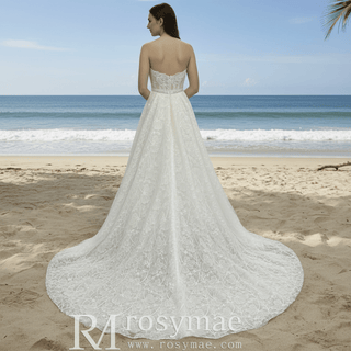 Strapless Tulle Lace Overlay A-line Wedding Dress with Sheer Bodice - Rosymae