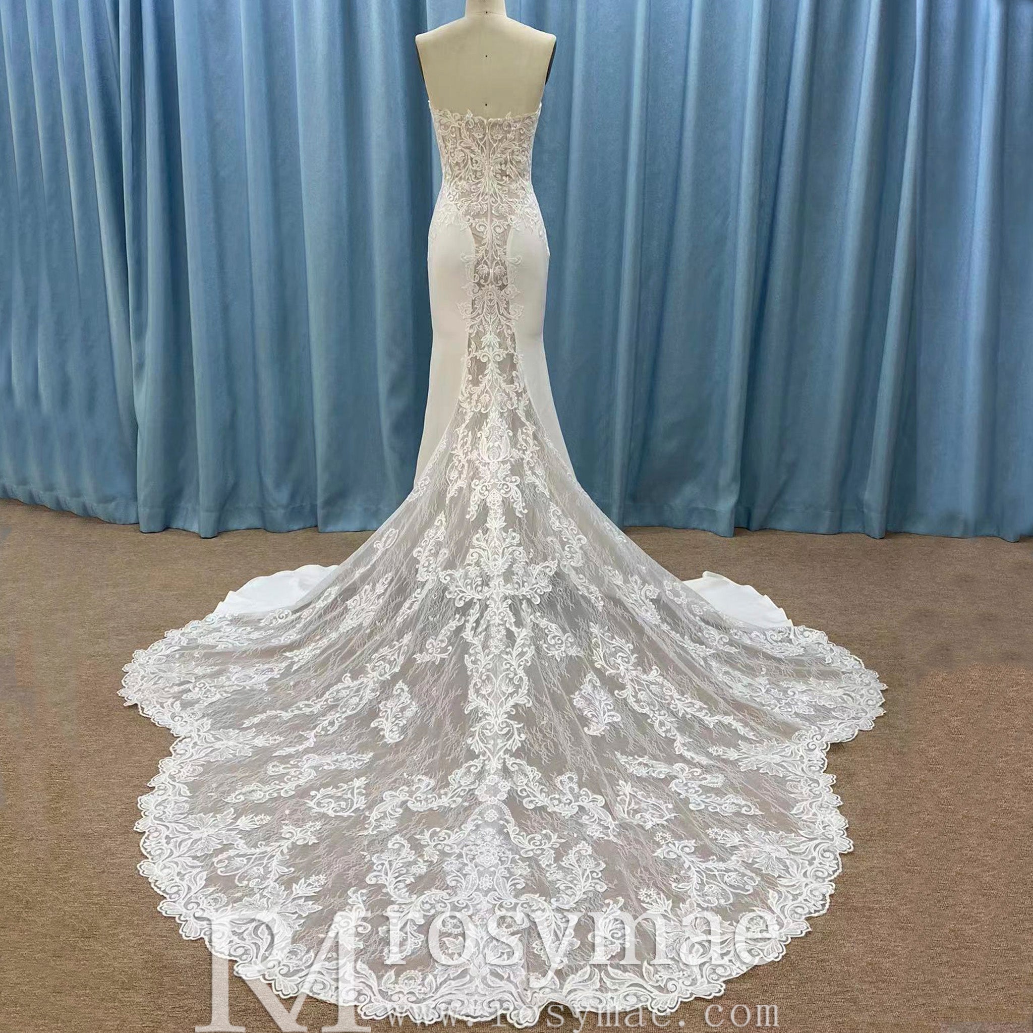 Strapless Mermaid Wedding Dress with Long and Sheer Fishtail Ivory / 16 Strapless Mermaid Wedding Dress with Long and Sheer Fishtail Ivory / 16