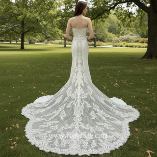 Strapless Mermaid Wedding Dress with Long and Sheer Fishtail