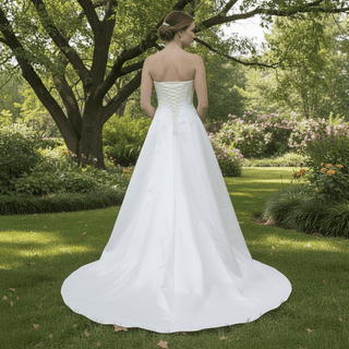 Strapless Unique A Line Asymmetrical Neckline Satin Wedding Dress - Rosymae