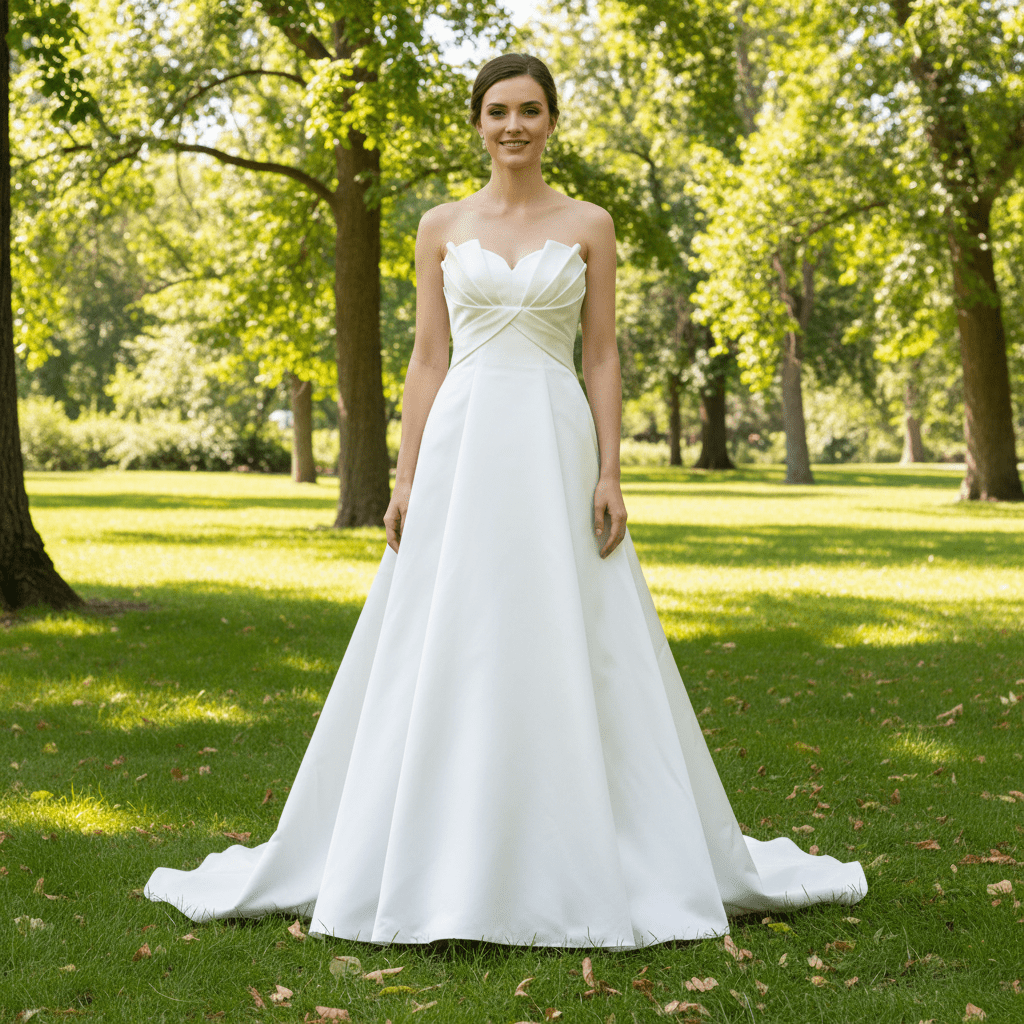 a-line dress with asymmetrical neckline WASHINGTON Asymmetrical Neckline Mikado A-Line Wedding Dress