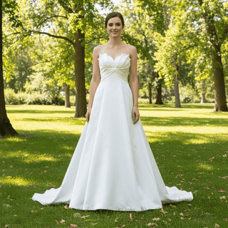 Strapless Unique A Line Asymmetrical Neckline Satin Wedding Dress - Rosymae