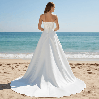 Strapless Unique A Line Asymmetrical Neckline Satin Wedding Dress - Rosymae