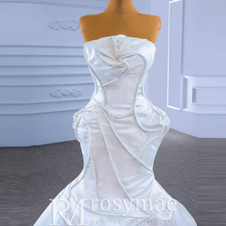 Strapless Unique Design Trumpet Satin Wedding Dress - Rosymae