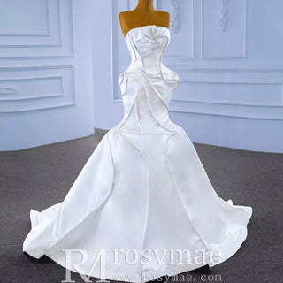 Strapless Unique Design Trumpet Satin Wedding Dress - Rosymae