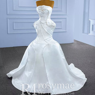 Strapless Unique Design Trumpet Satin Wedding Dress - Rosymae