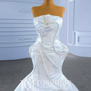 Strapless Unique Design Trumpet Satin Wedding Dress - Rosymae