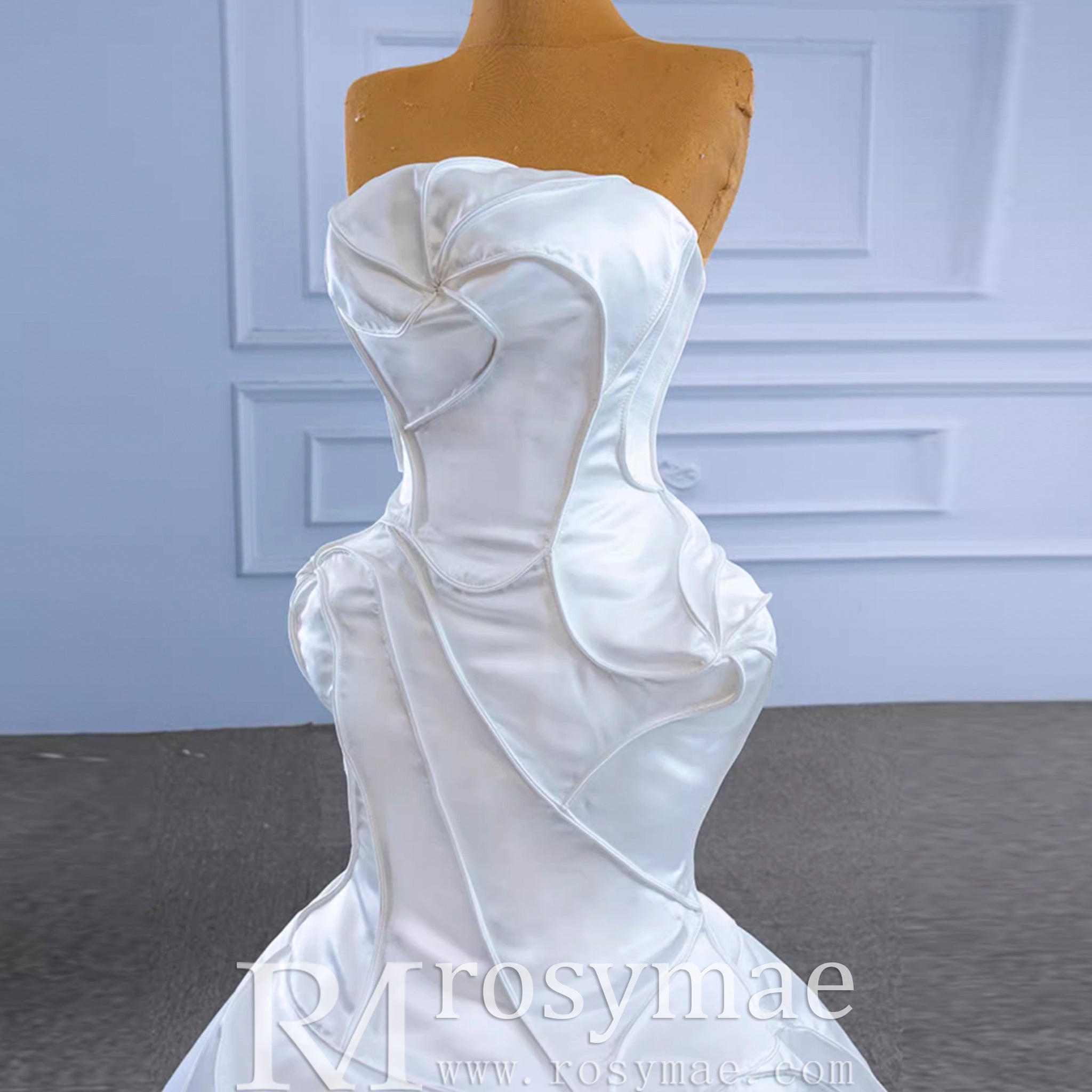 Strapless Unique Design Trumpet Satin Wedding Dress - Rosymae
