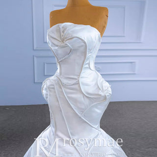 Strapless Unique Design Trumpet Satin Wedding Dress - Rosymae