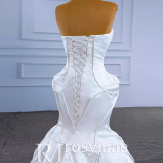 Strapless Unique Design Trumpet Satin Wedding Dress - Rosymae