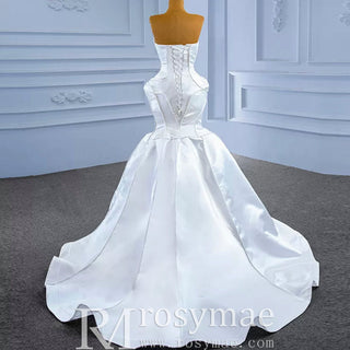 Strapless Unique Design Trumpet Satin Wedding Dress - Rosymae