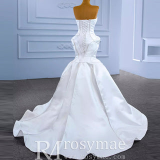 Strapless Unique Design Trumpet Satin Wedding Dress - Rosymae