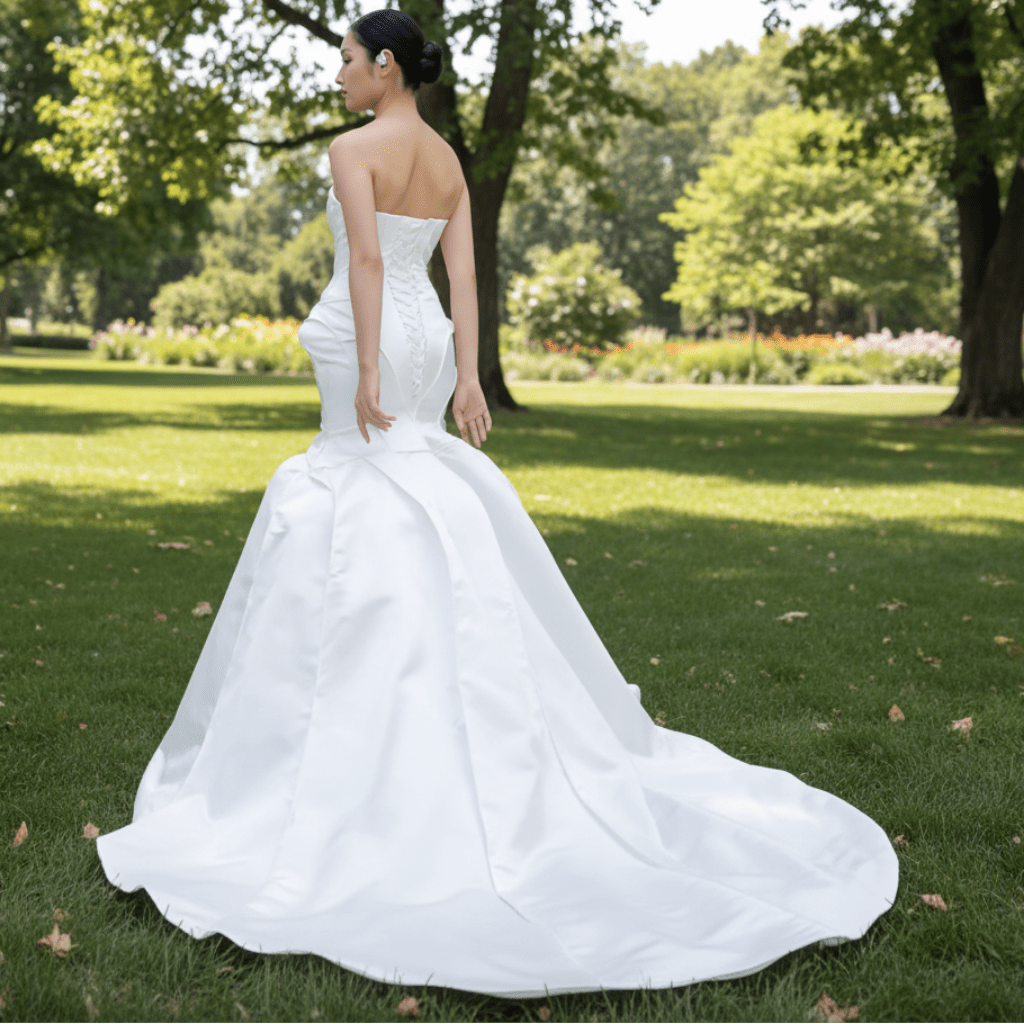 Strapless Unique Design Trumpet Satin Wedding Dress - Rosymae