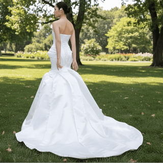 Strapless Unique Design Trumpet Satin Wedding Dress - Rosymae
