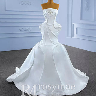 Strapless Unique Design Trumpet Satin Wedding Dress - Rosymae