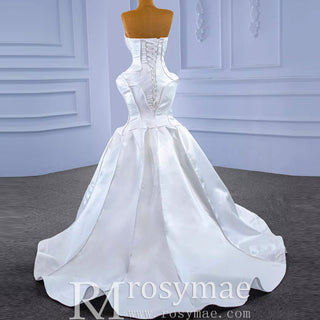 Strapless Unique Design Trumpet Satin Wedding Dress - Rosymae