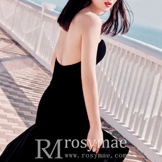 Strapless Velvet Mermaid Black Beach Wedding Dresses - Rosymae