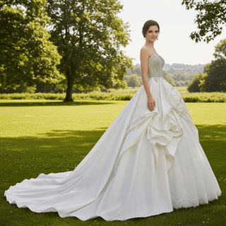 Strapless Vneck Ball Gown Ruffle Wedding Dress with Low Back - Rosymae