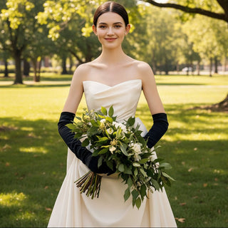 Strapless Vneck Ruched Satin Wedding Dress with Bowknot Back - Rosymae