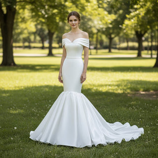 Strapless Vneck Trumpet Satin Wedding Dress Mermaid with Off Shoulder - Rosymae