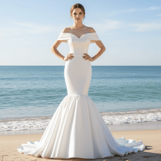 Strapless Vneck Trumpet Satin Wedding Dress Mermaid with Off Shoulder - Rosymae