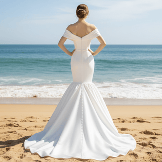 Strapless Vneck Trumpet Satin Wedding Dress Mermaid with Off Shoulder - Rosymae