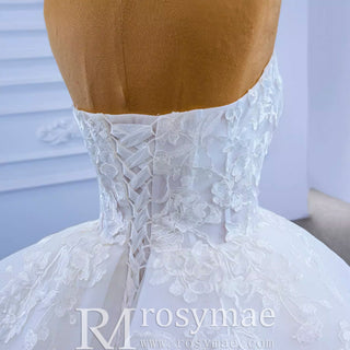 Strapless Wedding Gown Lace Appliqued Ruffle Wedding Dress - Rosymae