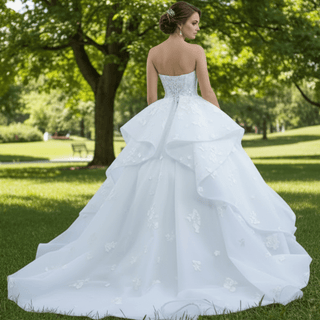 Strapless Wedding Gown Lace Appliqued Ruffle Wedding Dress - Rosymae