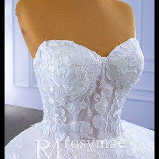 Strapless Wedding Gown Lace Appliqued Ruffle Wedding Dress - Rosymae