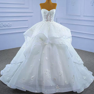 Strapless Wedding Gown Lace Appliqued Ruffle Wedding Dress - Rosymae