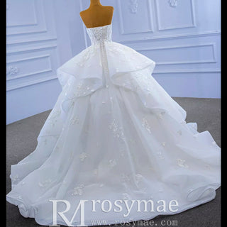 Strapless Wedding Gown Lace Appliqued Ruffle Wedding Dress - Rosymae