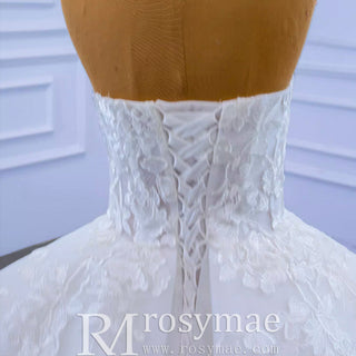 Strapless Wedding Gown Lace Appliqued Ruffle Wedding Dress - Rosymae