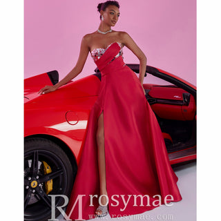 Stunning A-line Strapless Sweetheart Long Prom Dress with Leg Slit - Rosymae