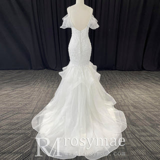 Stunning Mermaid Lace Backless Spaghetti Straps Wedding Dress - Rosymae